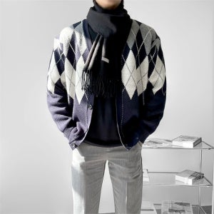 모던 아가일 남자 니트가디건 - 3color