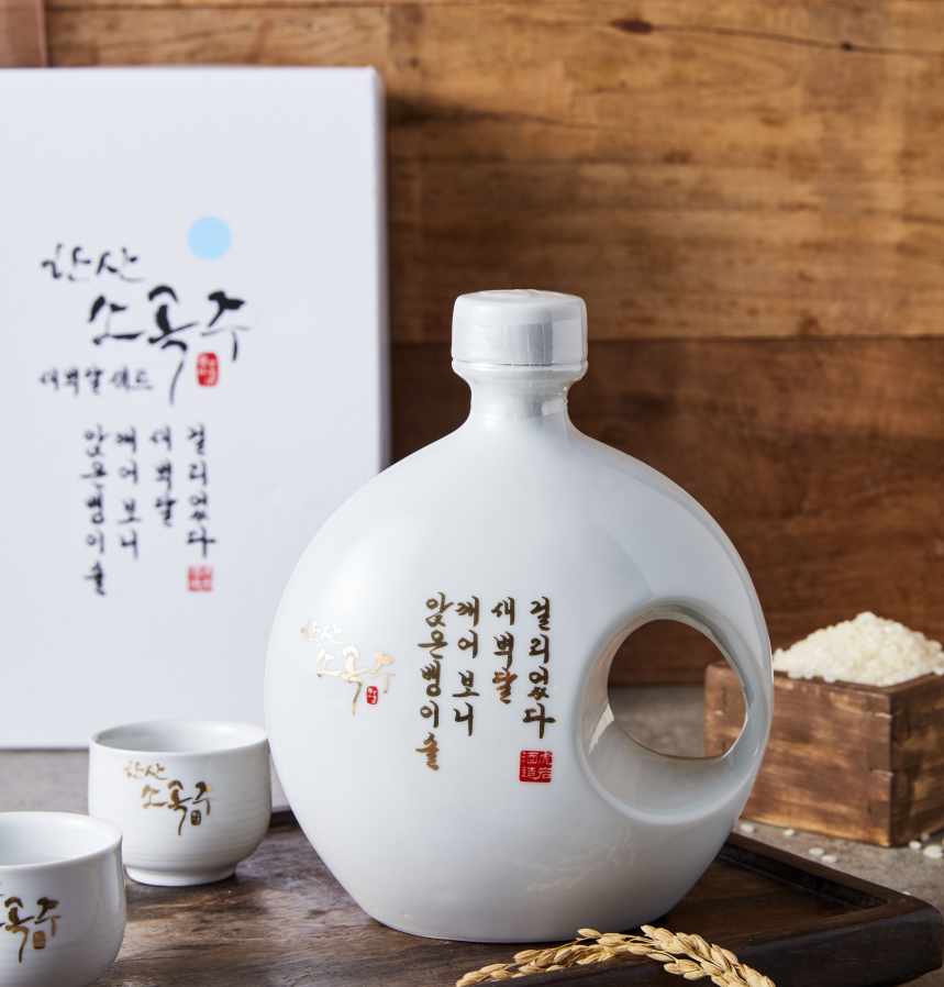 [호암주조] 한산소곡주 프리미엄 새벽달 화이트 도자기세트 500ml(16%)