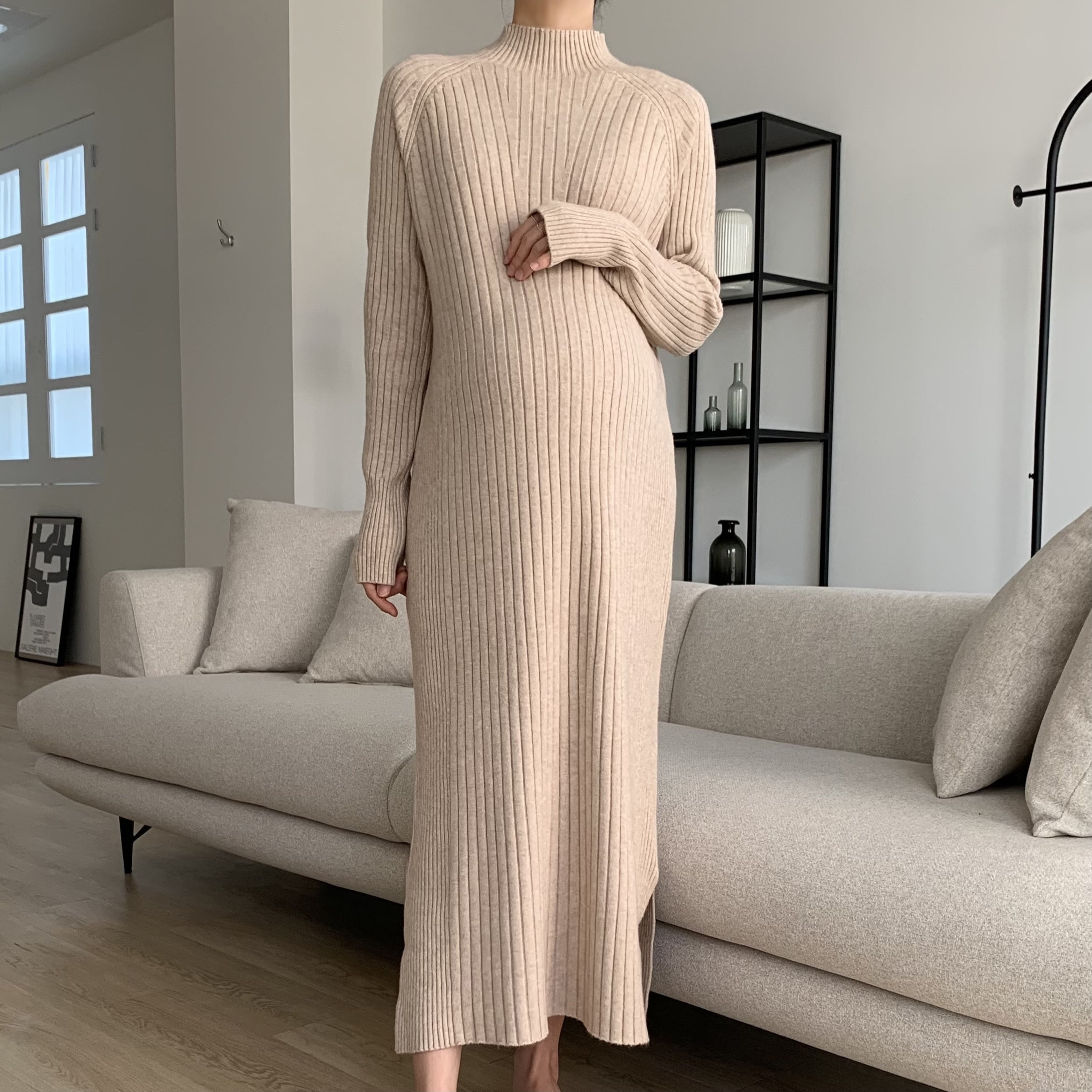 멀린 캐시미어 반목 니트 폴라 골지 <b>임산부</b>원피스 주수 만삭촬영원피스 가을 겨울 <b>임부</b>복