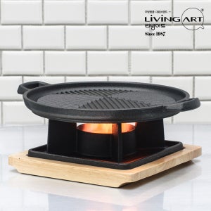 리빙아트 무쇠 그릴팬 25CM 삼겹살 고기굽는판 구이판 가정용 가스렌지용 구이팬 후라이팬 불판