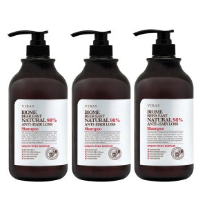 비바스 바이옴 내추럴98% 맥주효모 탈모완화 샴푸 허브향, 1L, 3개