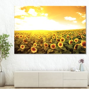 해바라기액자 120x80cm 돈들어오는 벽인테리어 대형 거실 벽 황금빛노을과 해바라기들판