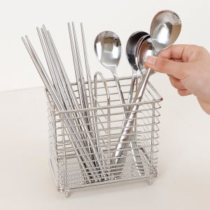 스텐팩토리 물빠짐 스텐 사각 수저통 2구 수저 꽂이 건조함 홀더 조리도구 정리함