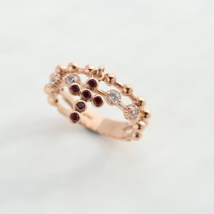 14k 골드 핑크골드 십자가 루비 딸랑이 애끼링 반지