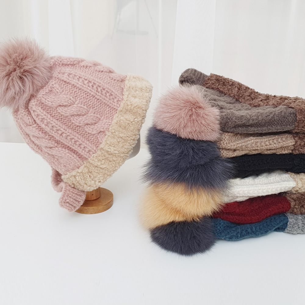 폭스비니 방울털 모자 여성 니트 겨울 벙거지 니트 방한모자