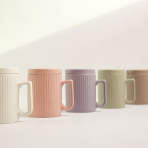 국산 플리츠 머그잔 도자기 머그컵세트 홈카페 뚜껑머그컵 물컵 350ml