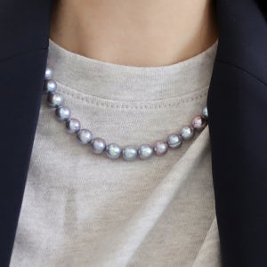 천연 왕 담수 흑 그레이 진주목걸이 코디