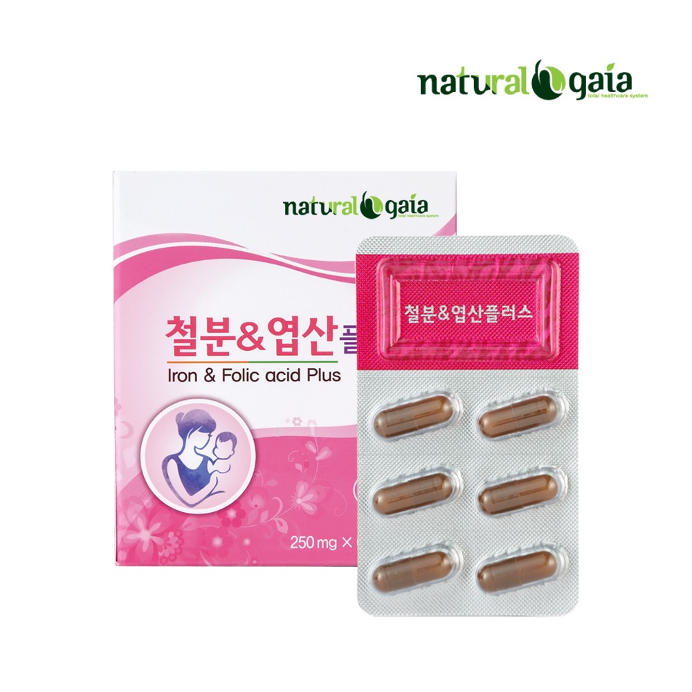 <b>내츄럴가이아</b> 철분 <b>엽산</b> 플러스 임산부 할아버지 할머니 선물 60캡슐 2개월