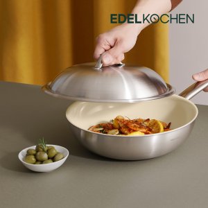 에델코첸 통3중 뉴 이지프리즘 인덕션 스텐 프라이팬 웍팬 뚜껑 24cm ( 얼그레이 소이밀크 )