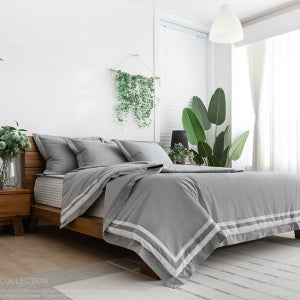 60수 고밀도 오가닉코튼 차렵이불 2중라인 그레이/화이트라인 SS Q