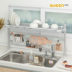 퀸넥스 고급형 높이조절되는 S스마트 주방선반 싱크대 설거지 컵 창문형 선반 900 실버