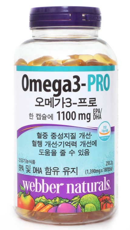 <b>웨버</b> 네츄럴 오메가 프로 1,390mgx180캡슐 혈중 <b>중성</b>지질 개선 · 혈행 개선에 도움 기억력 개선에 도움 건조한 눈을 개선