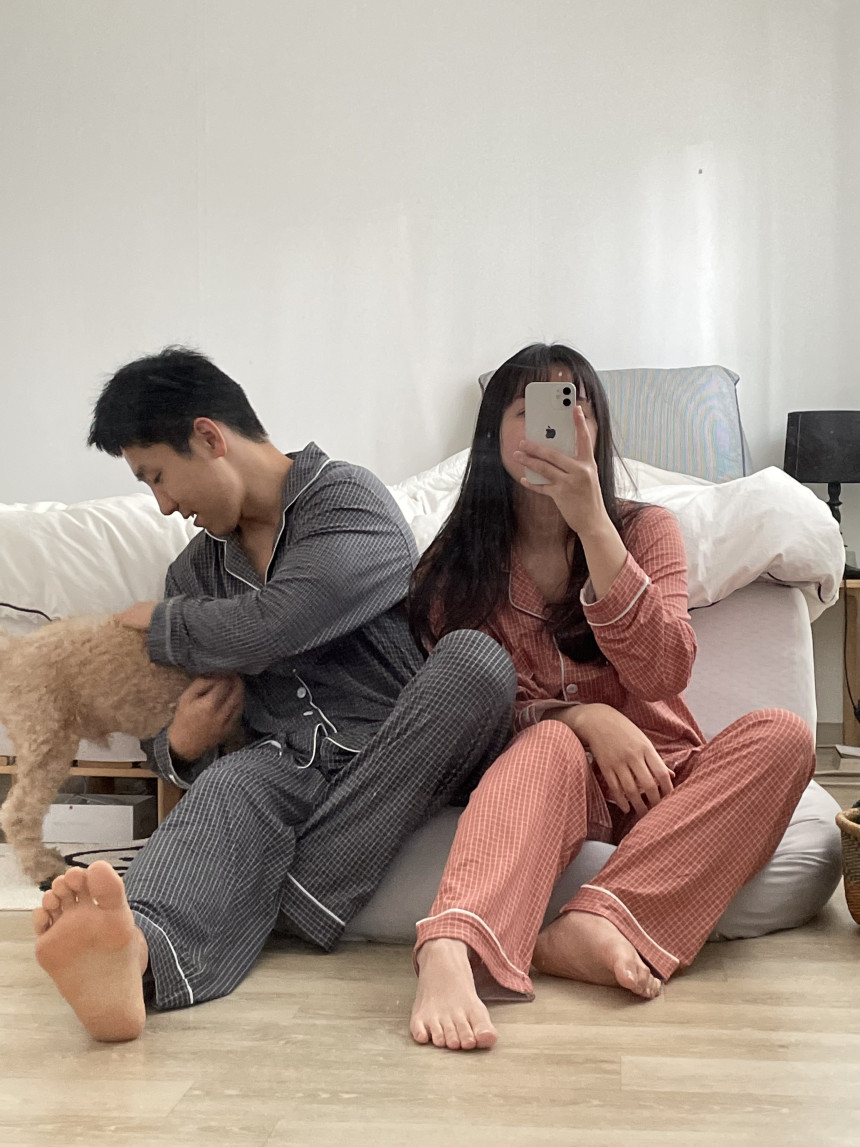 (5colour) 촉감 좋은 피치기모 스트라이프 잠옷 커플 파자마 홈웨어 상세 이미지 48