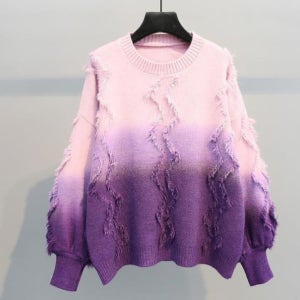 여성 오버핏 그라데이션 니트 티셔츠 겨울 스웨터