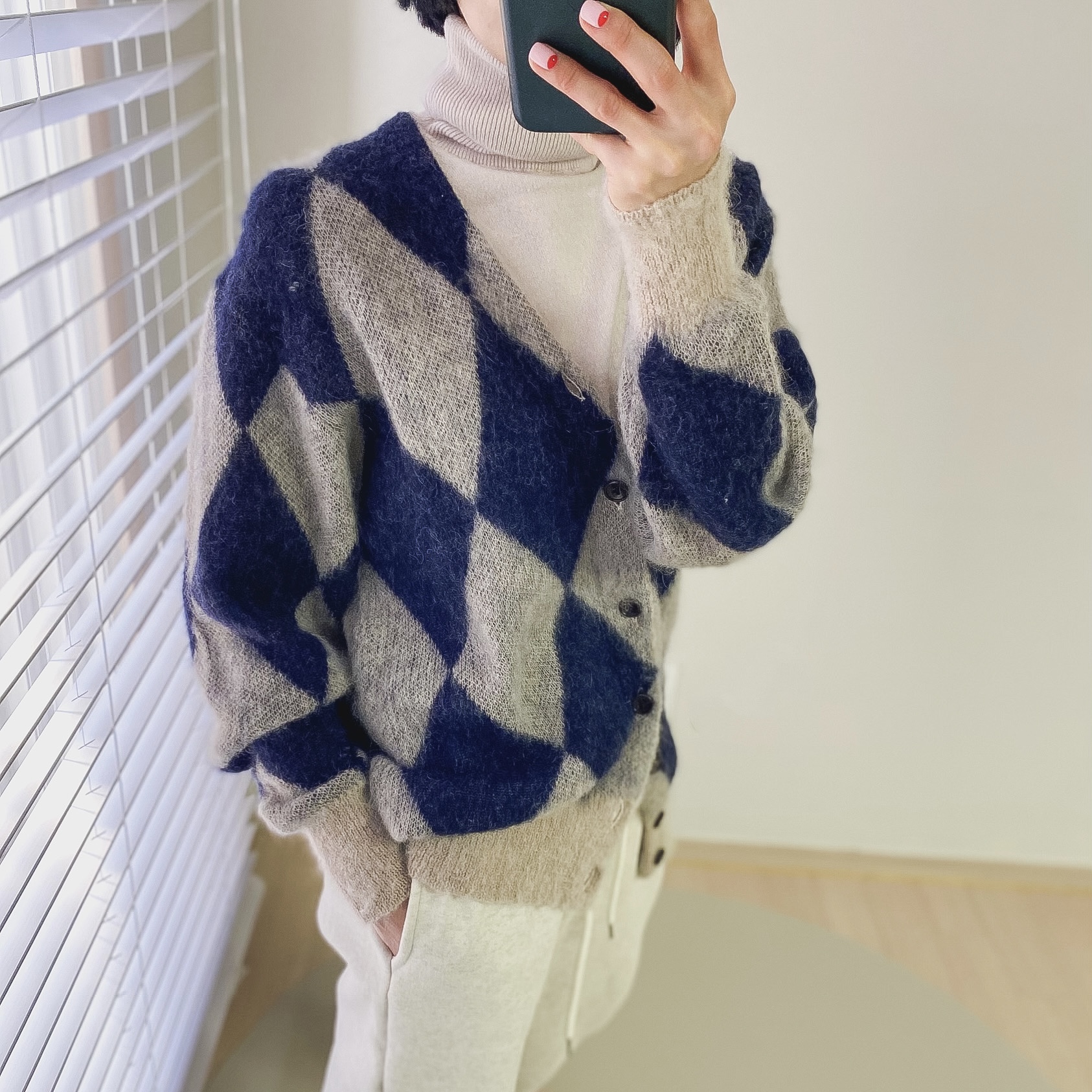 조플링 아가일 울모헤어 가디건
