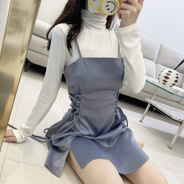새틴 코르셋 뷔스티에 플레어 미니 원피스 파티룩 연말룩 레이어드 실크 나시