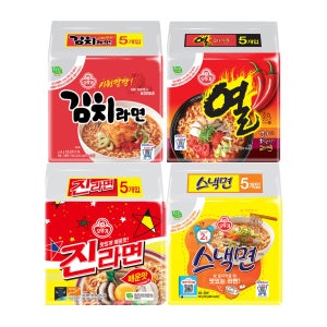 오뚜기 BEST 봉지라면 4팩 진라면 매운맛 열라면 스낵면 김치라면 각 1팩씩