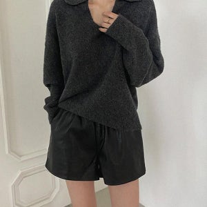 소프트 베이직 브이넥 오픈 카라 니트 3color 차콜 브라운 베이지