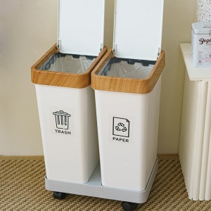 씨에스리빙 뱀부 대나무 가정용 재활용 회사용 분리수거함 2P