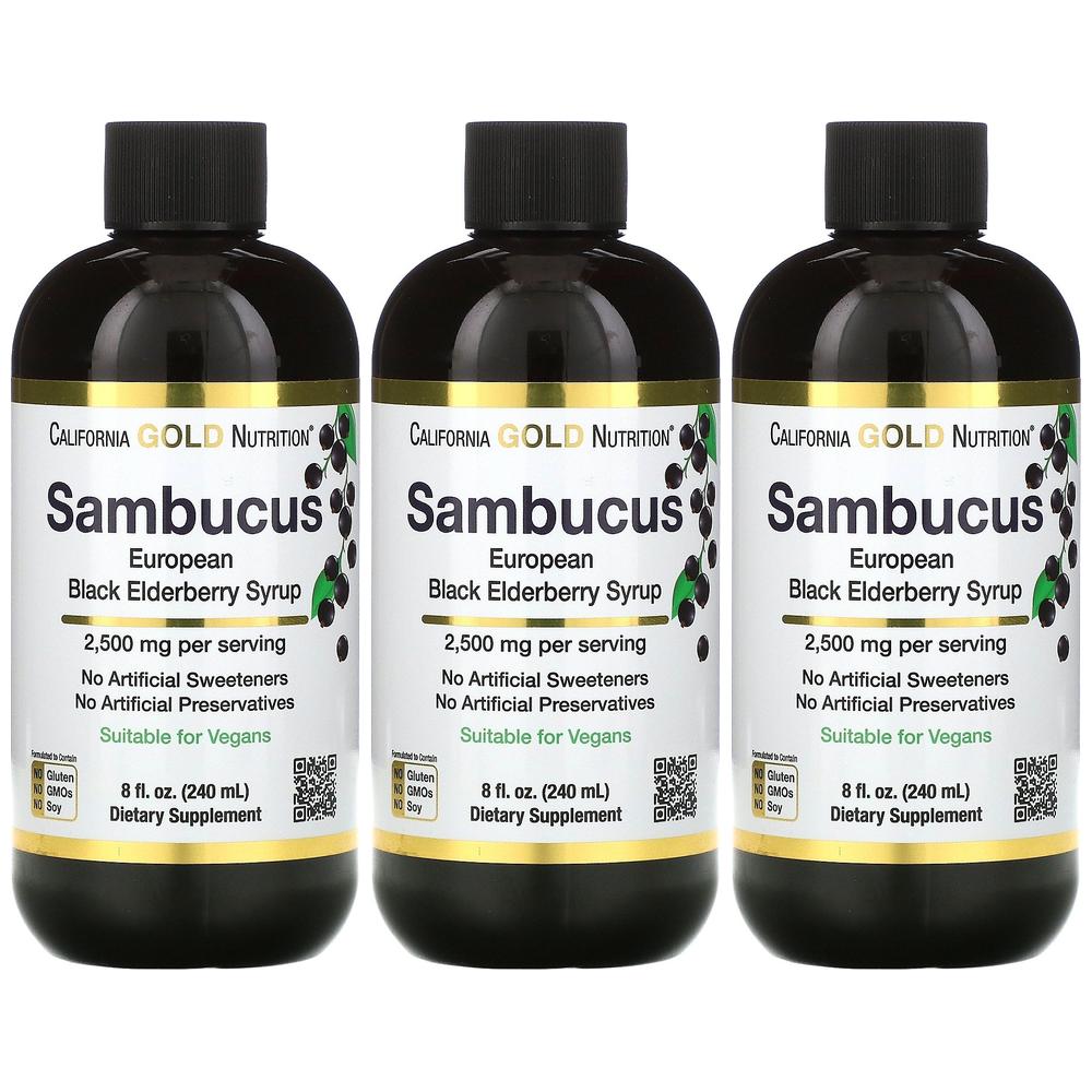 캘리포니아 <b>골드</b> 삼부커스 유러피언 블랙 엘더<b>베리</b> 240ml 시럽 Sambucus 3개