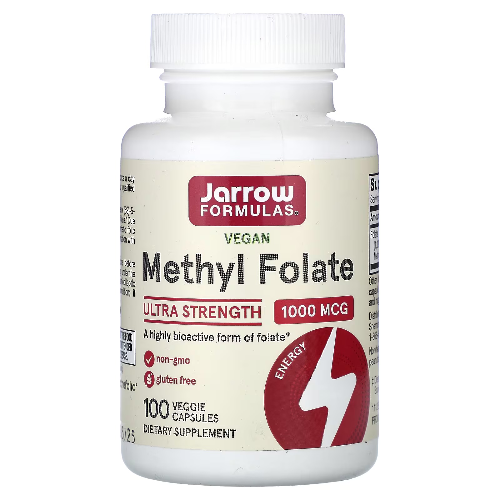 자로우 비건 <b>메틸엽산 1000mcg</b> 100베지캡슐 Jarrow Methyl Folate