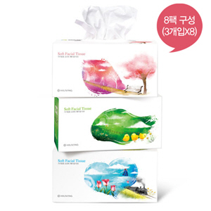 (BOX) 소프트 훼이셜 티슈 (3개입x8팩)/ 먼지적은티슈 천연펄프 무형광증백제 무향료