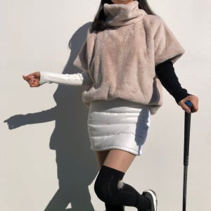 로로얼로이 여성 골프조끼 반팔 퍼 터틀넥 베스트 목폴라 마이로로 주머니 겨울 골프웨어