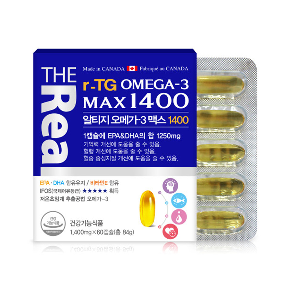 <b>더리얼</b> 알티지 오메가3 맥스 1400 1400mg x 60캡슐 2개월분 rTG Omega3 MAX