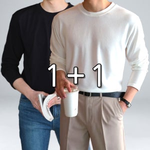 1+1 남자 니트 긴팔 구김없는 빅사이즈 오버핏 긴팔 티셔츠