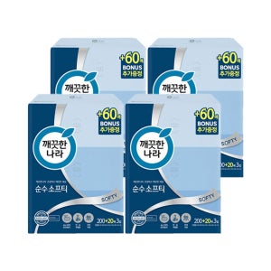 깨끗한나라 순수 소프티 미용티슈 200매 3입x4팩 증입팩 각티슈