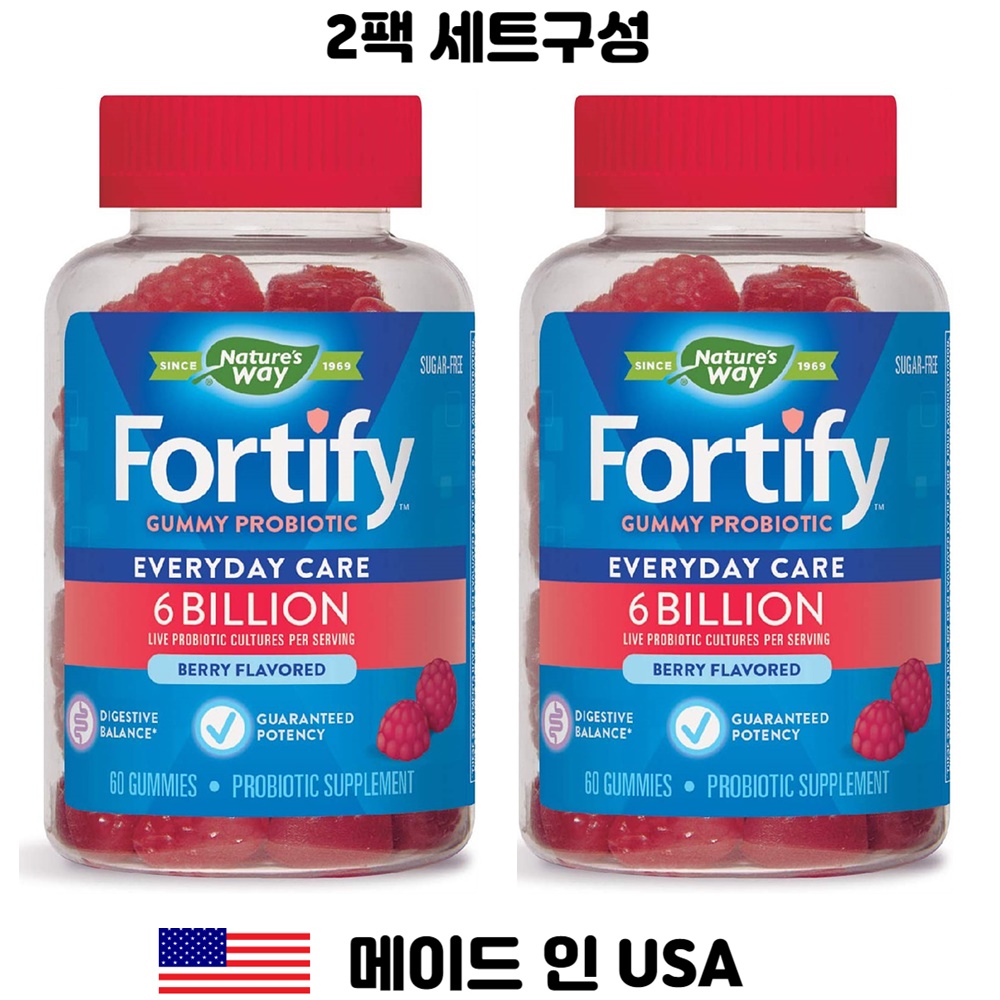 네이처스웨이 <b>포티파이 구미</b> 프로바이오틱 6 빌리언 <b>60억</b> 유산균, 베리맛 60<b>구미</b> x 2개