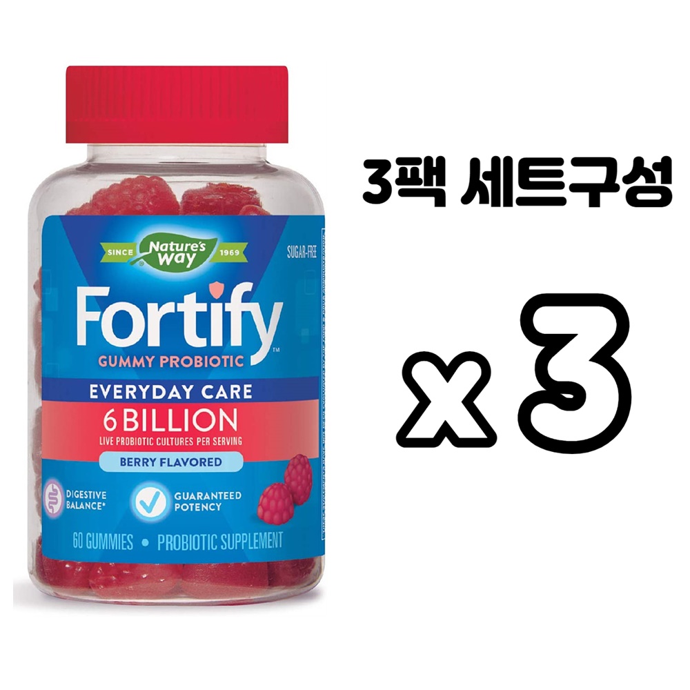 네이처스웨이 <b>포티파이 구미</b> 프로바이오틱 6 빌리언 <b>60억</b> 유산균, 베리맛 60<b>구미</b> x 3개