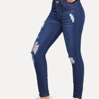 예쁘게 찢은 청바지 여자 슬림빈티지 찢청 High Waist Jeans Women Ri