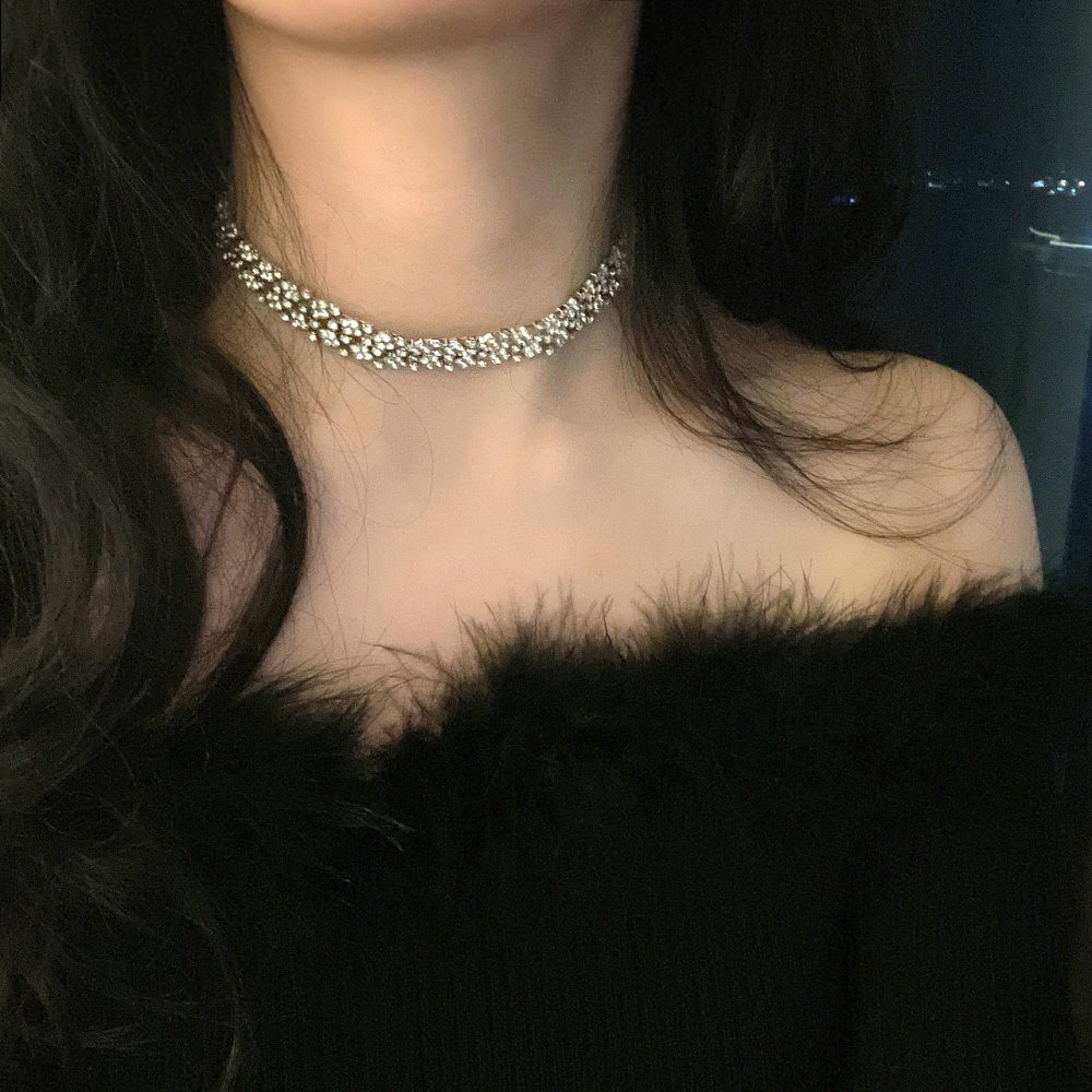 크리스탈 큐빅 목걸이 실버 오브 쥬얼리 초커 연말 파티 목걸이