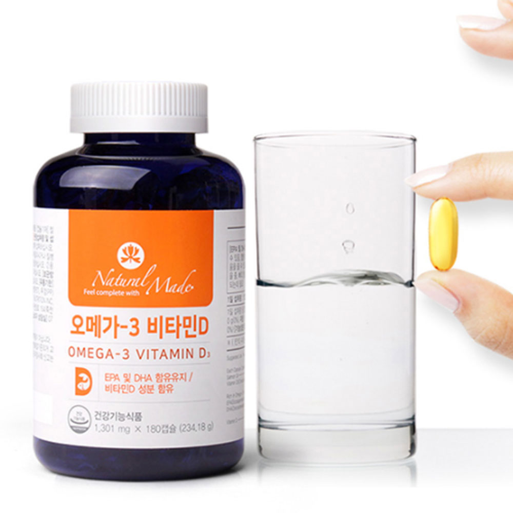 네츄럴<b>메이드</b> 오메가3 비타민D 6개월분 대용량 EPA DHA함유 <b>혈행개선</b> 뼈건강영양제