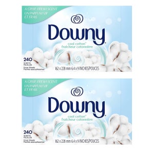 다우니 건조기 시트 240개입 2팩 쿨 코튼 Downy Fabric Softener Dryer Sheets, Cool Cotton, 240 Count
