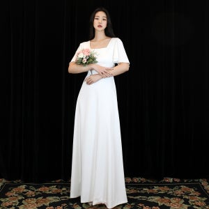 스퀘어 나풀 실크 롱 셀프웨딩드레스 (S-6XL코르셋) 빅사이즈