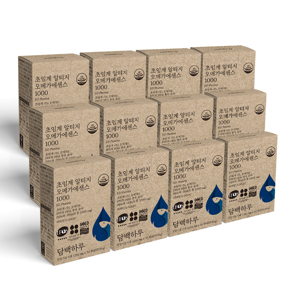 담백하루 <b>초임계 알티지 오메가</b>3 <b>1000</b> 360캡슐 12개월 12박스 비타민D600IU <b>에센스</b>