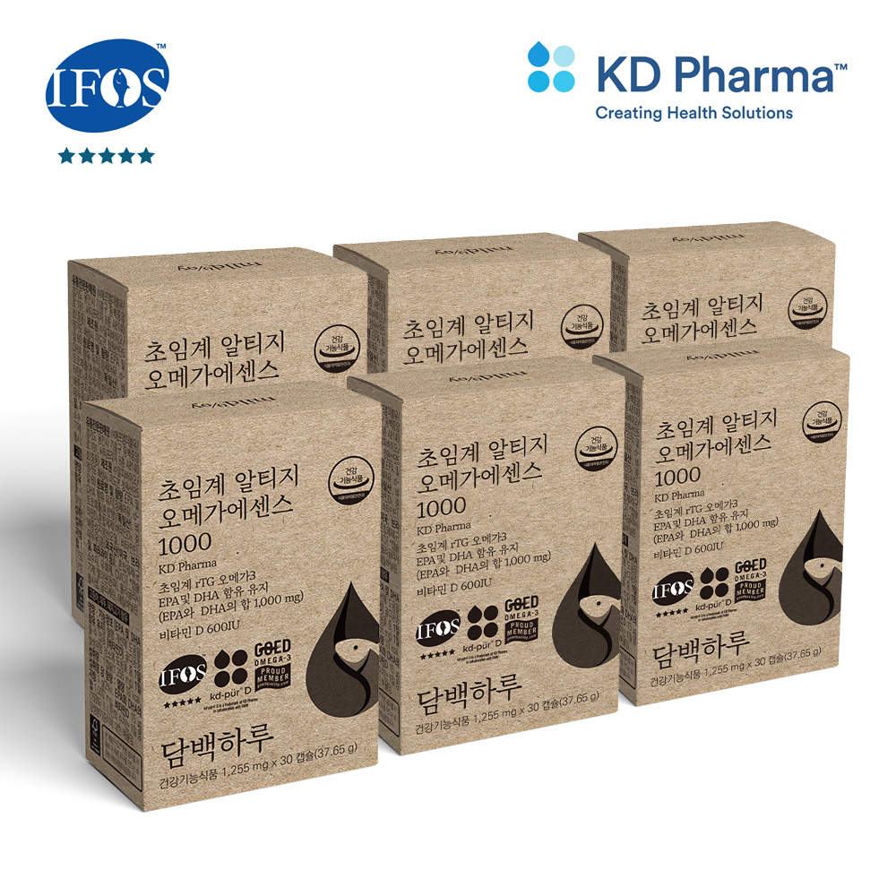 <b>담백하루 초임계 알티지 오메가</b>3 <b>1000</b> 180캡슐 6개월 6박스 비타민D600IU <b>에센스</b>