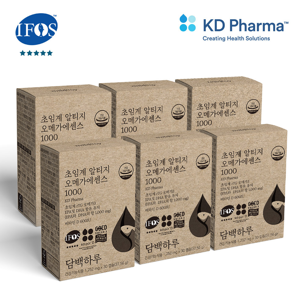 담백하루 <b>초임계 알티지 오메가</b>3 <b>1000</b> 180캡슐 6개월 6박스 비타민D600IU <b>에센스</b>