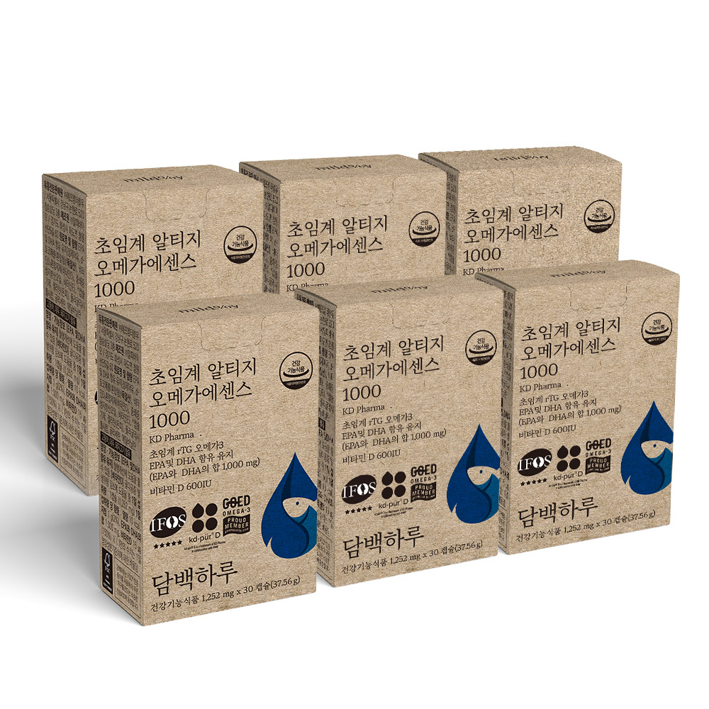 담백하루 <b>초임계 알티지 오메가</b>3 <b>1000</b> 180캡슐 6개월 6박스 비타민D600IU <b>에센스</b>