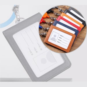 듀얼 이중접이식 가죽 사원증케이스 학생증 신분증 교통카드 목걸이줄(케이스+릴홀더 세트)