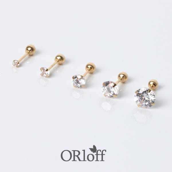 ORlOff 전체 14K 금 다이아컷팅 큐빅 피어싱 프레스 주물 네발 육발