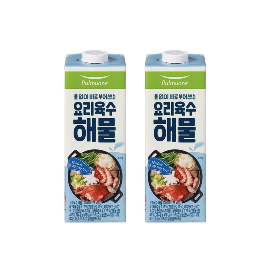 <b>붓기</b>만하면 완성! <b>풀무원</b> 물 없이 바로 부어쓰는 요리육수 해물 1000ML, 2개