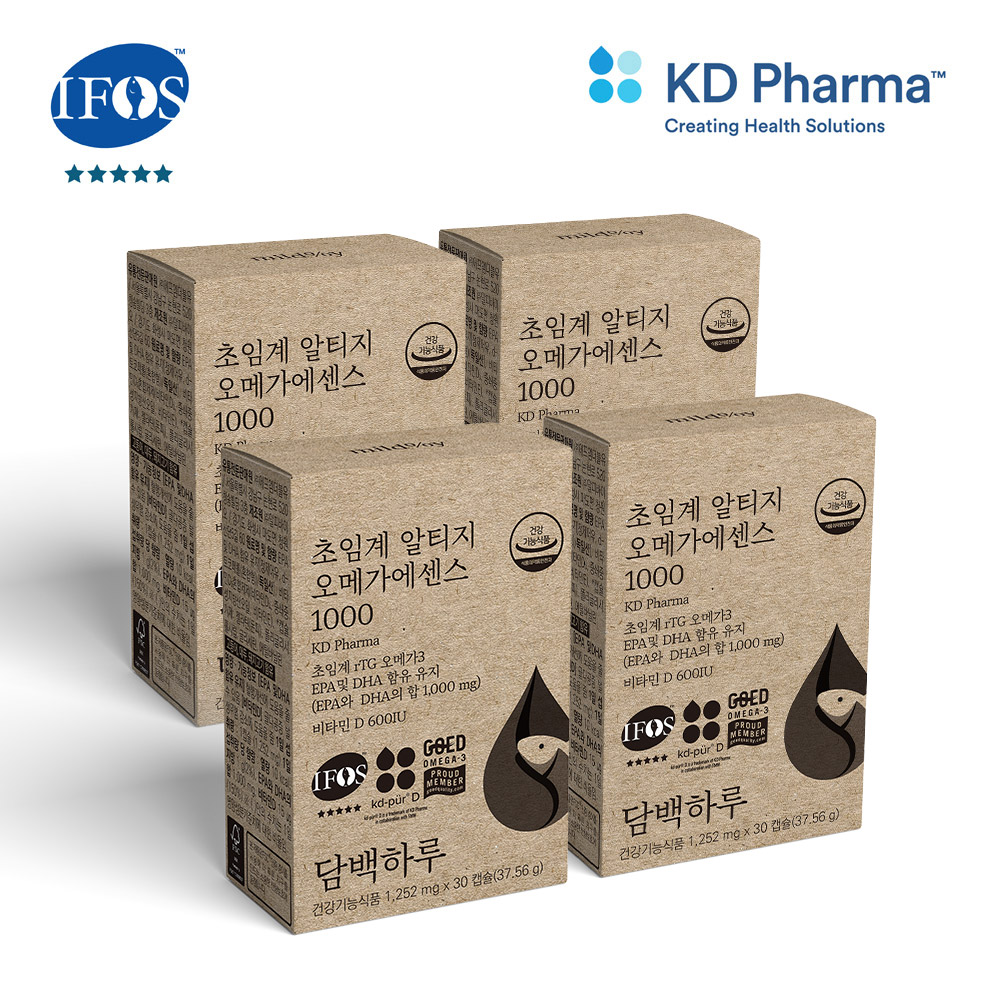 담백하루 <b>초임계 알티지 오메가</b>3 <b>1000</b> 120캡슐 4개월 4박스 비타민D600IU <b>에센스</b>