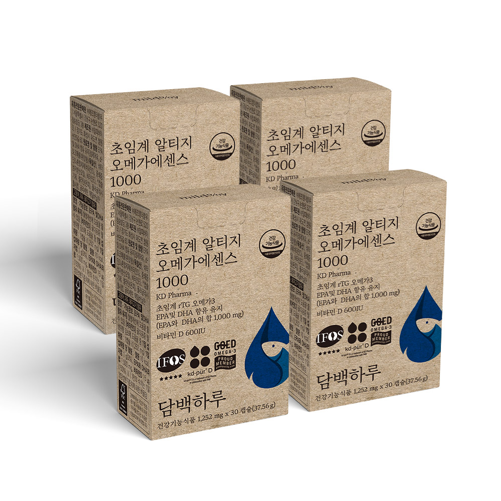 담백하루 <b>초임계 알티지 오메가</b>3 <b>1000</b> 120캡슐 4개월 4박스 비타민D600IU <b>에센스</b>