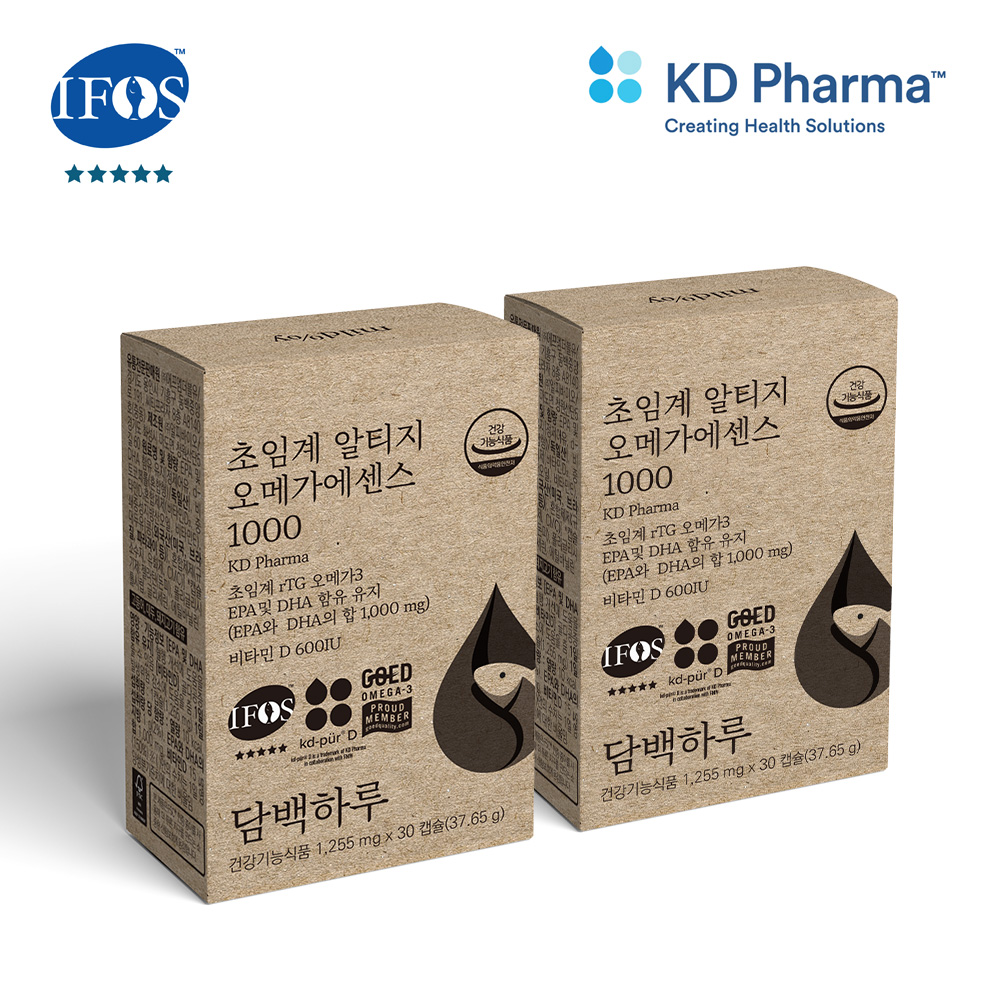 <b>담백하루 초임계 알티지 오메가</b>3 <b>1000</b> 60캡슐 2개월 2박스 비타민D600IU <b>에센스</b>