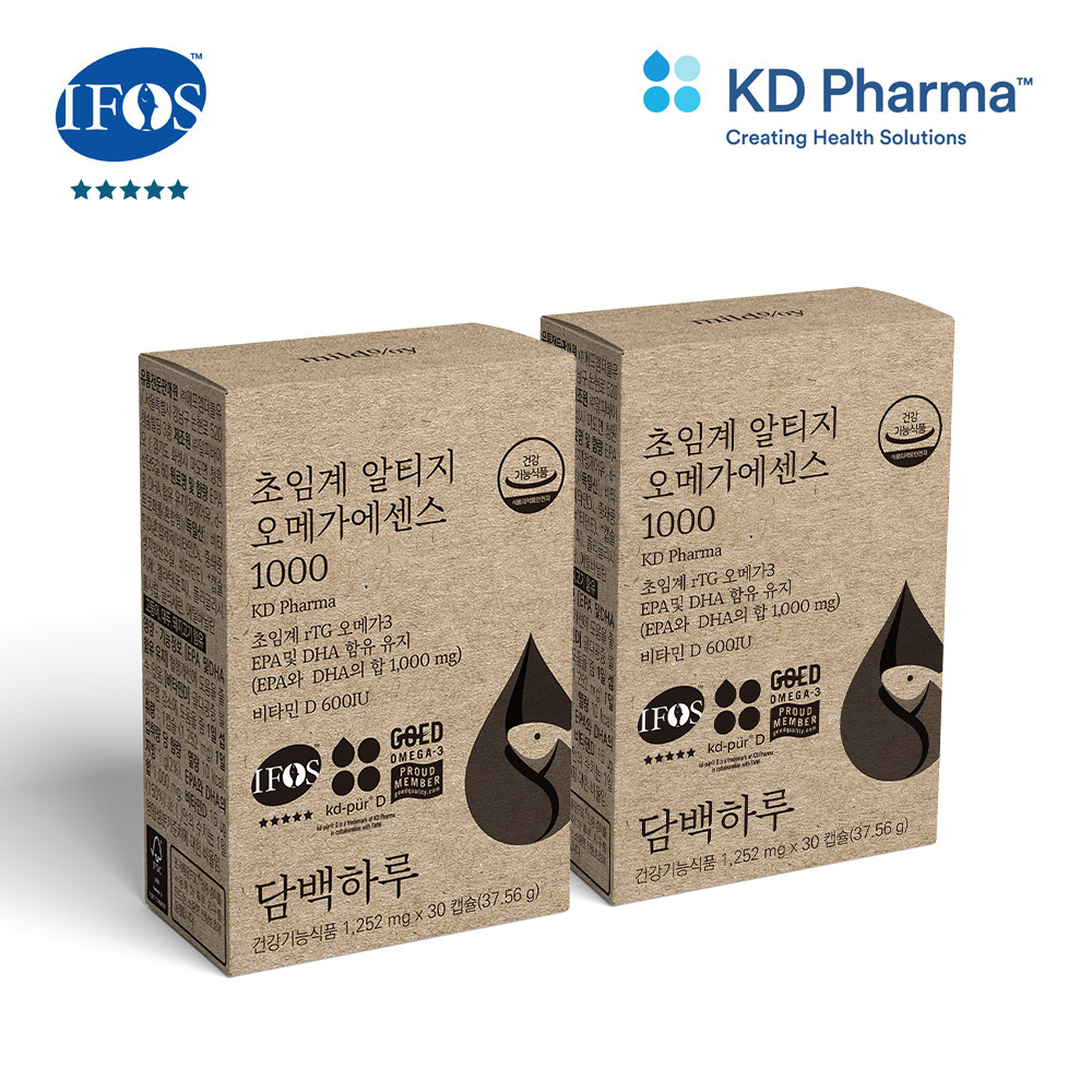 담백하루 <b>초임계 알티지 오메가</b>3 <b>1000</b> 60캡슐 2개월 2박스 비타민D600IU <b>에센스</b>