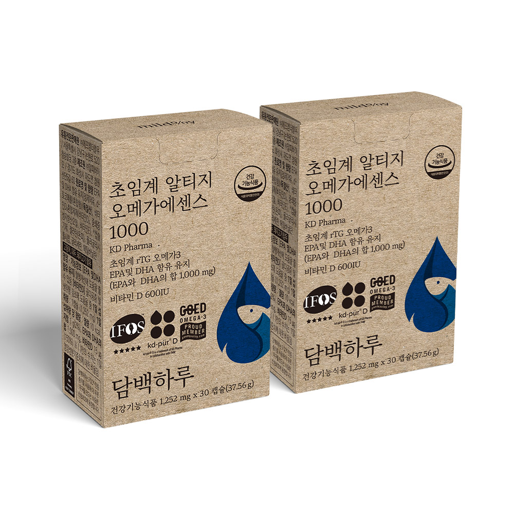 담백하루 <b>초임계 알티지 오메가</b>3 <b>1000</b> 60캡슐 2개월 2박스 비타민D600IU <b>에센스</b>