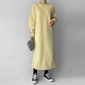 키큰여자 겨울 루즈핏 트임 맥시 나그랑 맨투맨 기모 롱 원피스